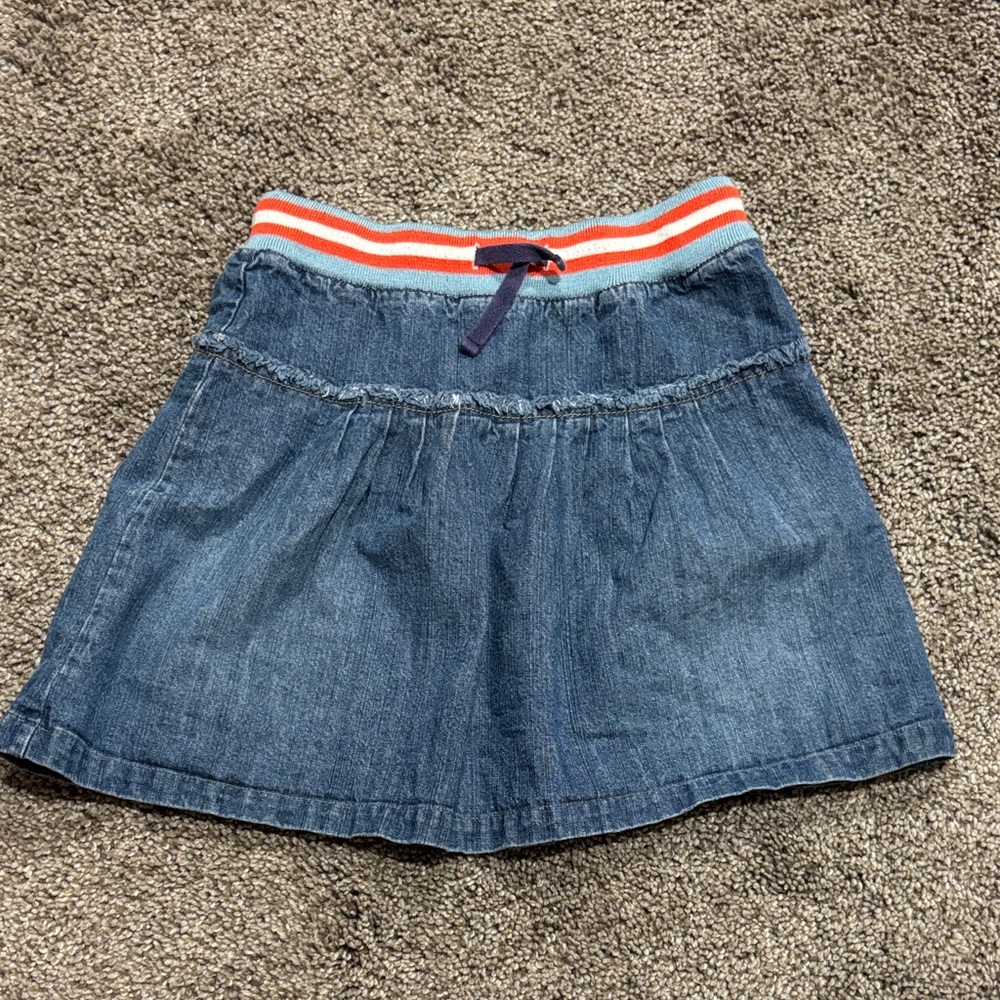 Mini Boden Denim Jean Skirt Girls Size 7/8 Pull On Strip Waistband